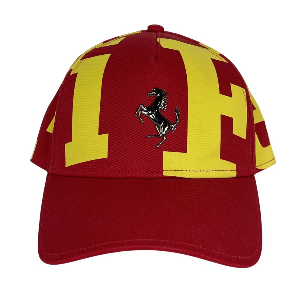 Ferrari Official Logo Graphic Baseball Cap Metal Prancing Horse Red Yellow Hat